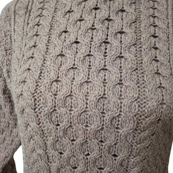 NWT Carraig doon Irish cable knit Fisherman Tan Merino Wool Sweater size - Picture 5 of 6